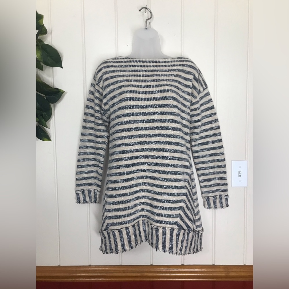 Soft Surroundings Marina Striped Knit Tunic Sweater Beige & Blue Stripe Blouse
